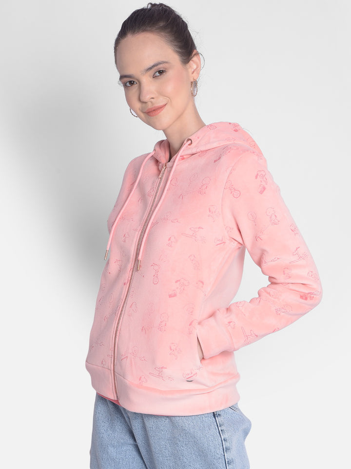 Peach Hooded Front-Open Sweatshirt-Women Sweatshirts-Crimsoune Club