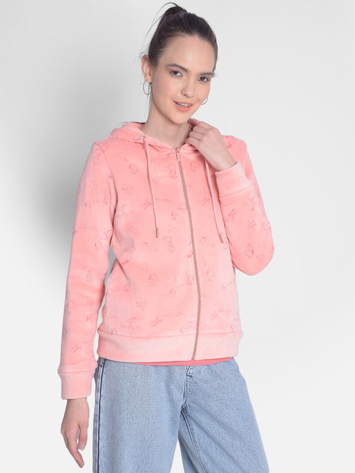 Peach Hooded Front-Open Sweatshirt-Women Sweatshirts-Crimsoune Club