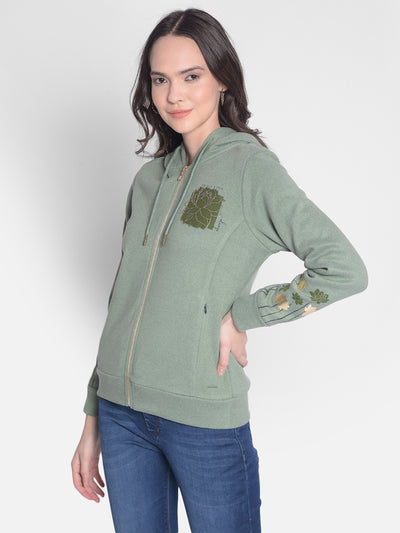 Green Hooded Front-Open Sweatshirt-Women Sweatshirts-Crimsoune Club