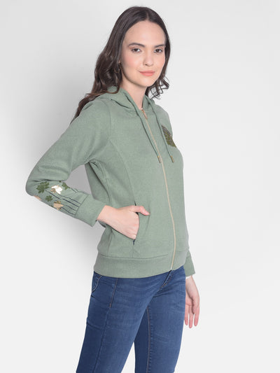 Green Hooded Front-Open Sweatshirt-Women Sweatshirts-Crimsoune Club