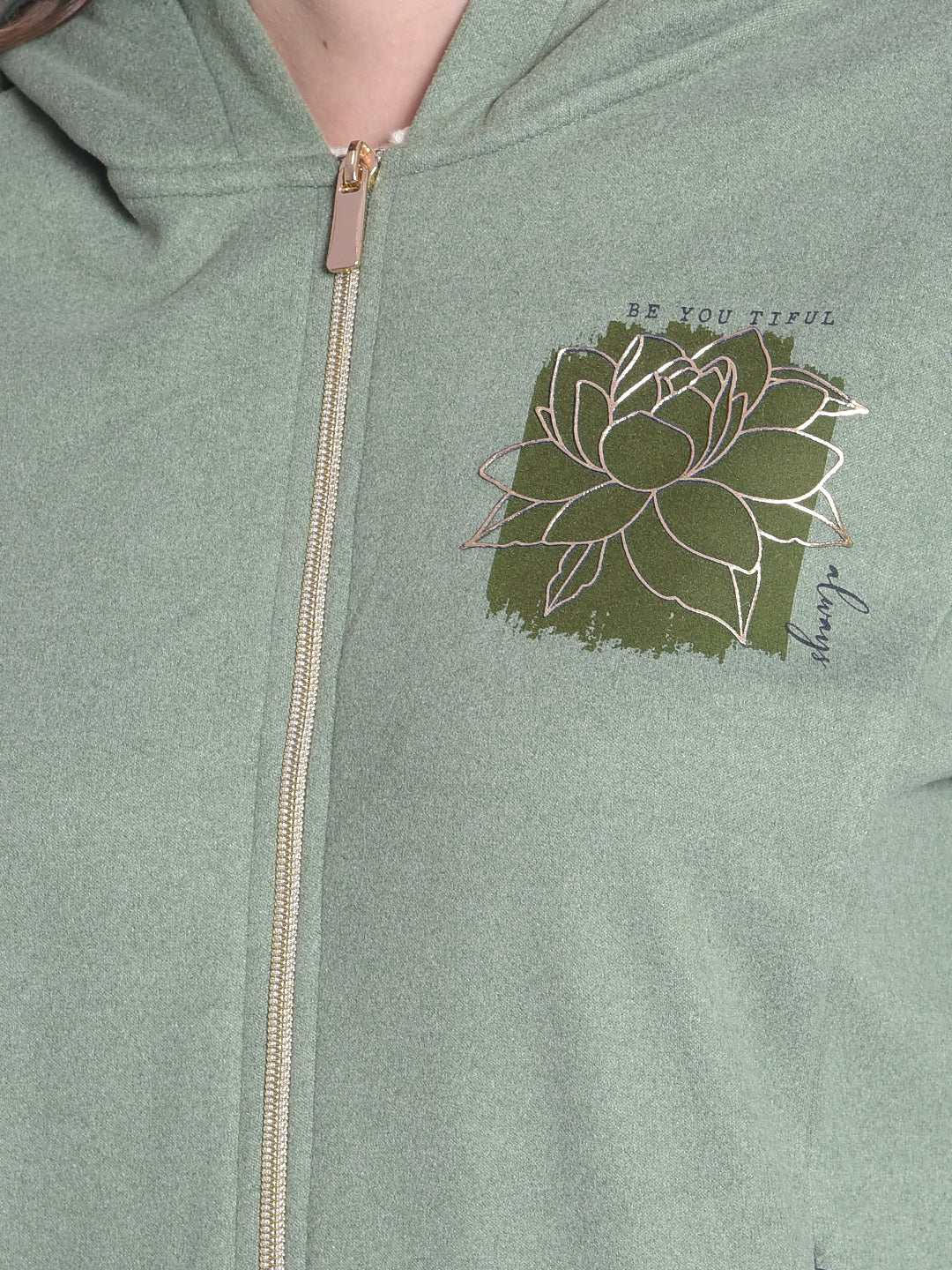 Green Hooded Front-Open Sweatshirt-Women Sweatshirts-Crimsoune Club