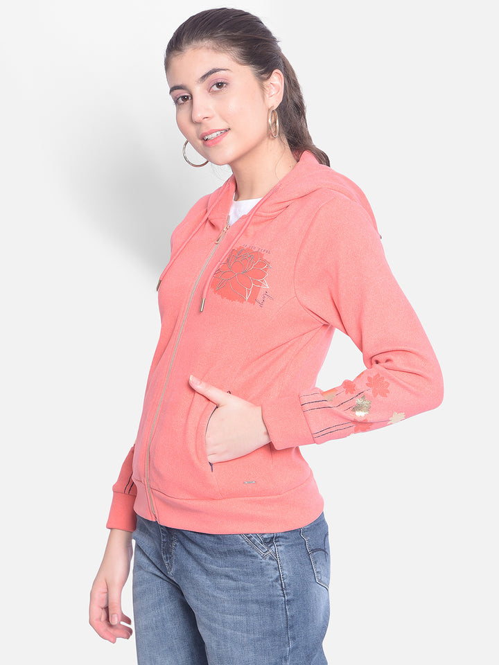 Pink Printed Sweatshirt With Hood-Women Sweatshirts-Crimsoune Club