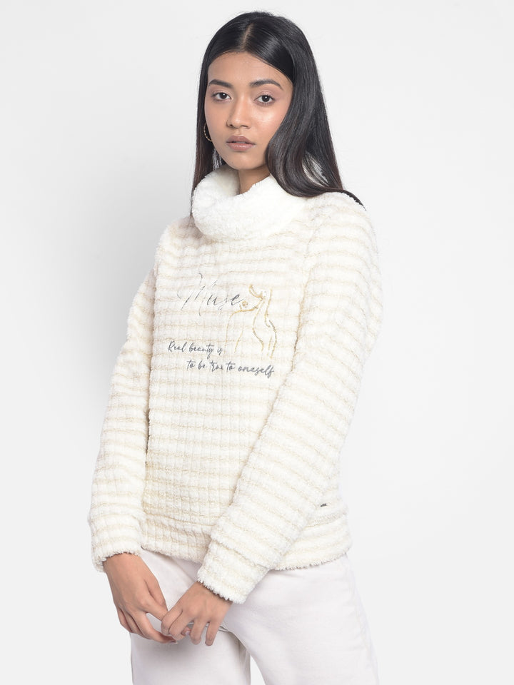 White Printed High Neck SweatShirts-Women SweatShirtss-Crimsoune Club