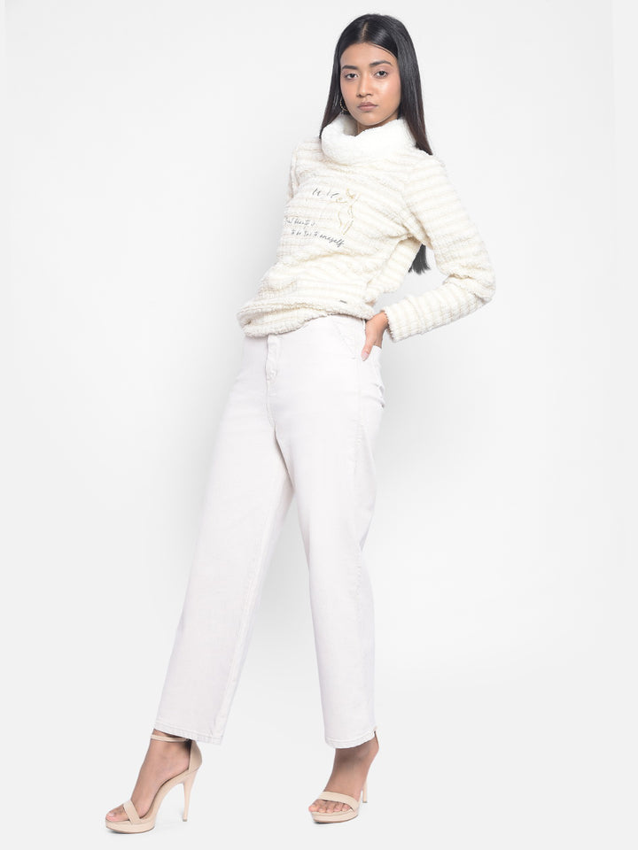 White Printed High Neck SweatShirts-Women SweatShirtss-Crimsoune Club