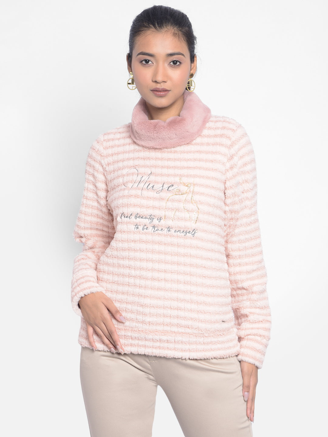 Pink Printed High Neck SweatShirts-Women SweatShirtss-Crimsoune Club