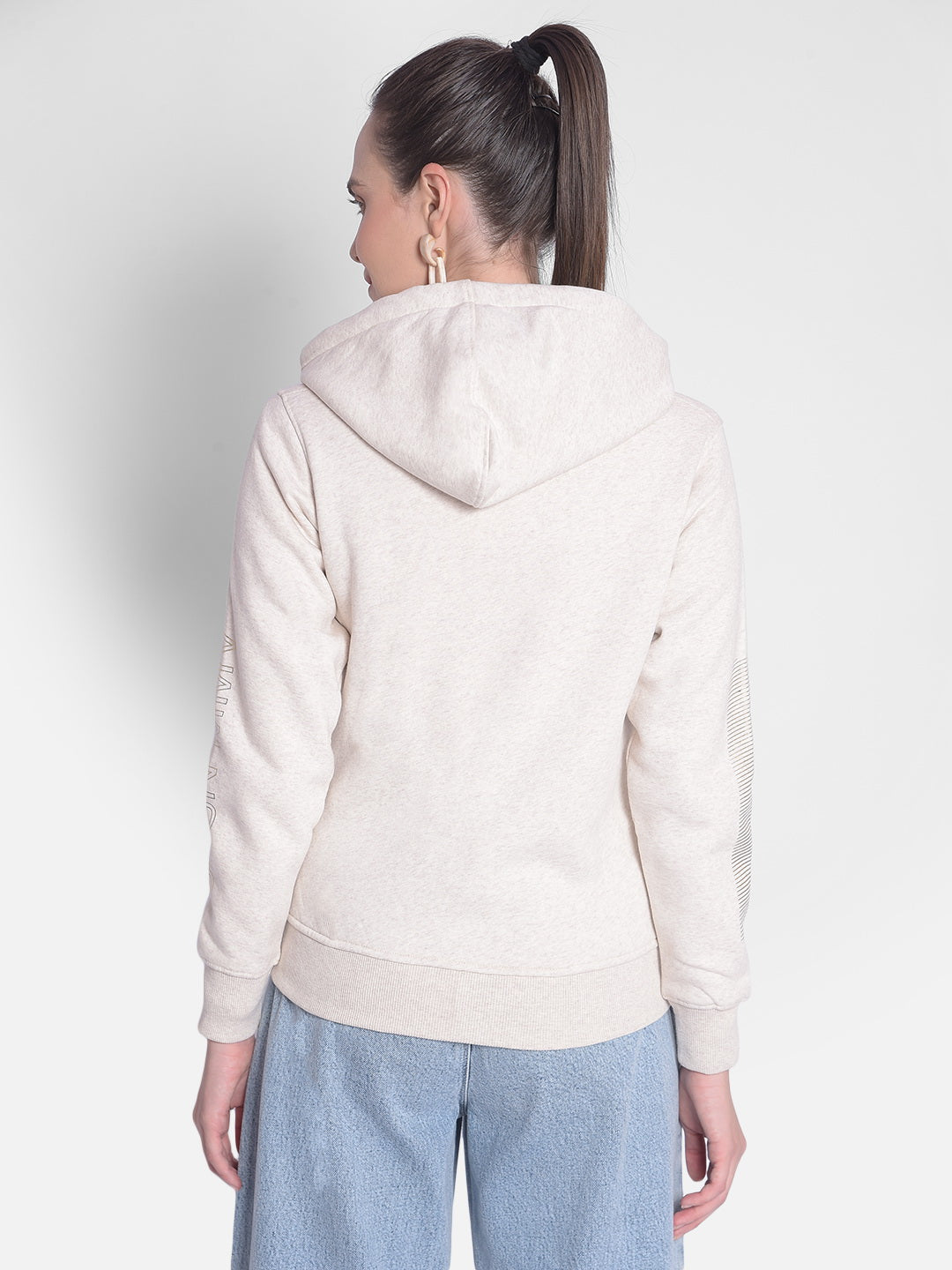Off White Hooded Front-Open Sweatshirt-Women Sweatshirts-Crimsoune Club