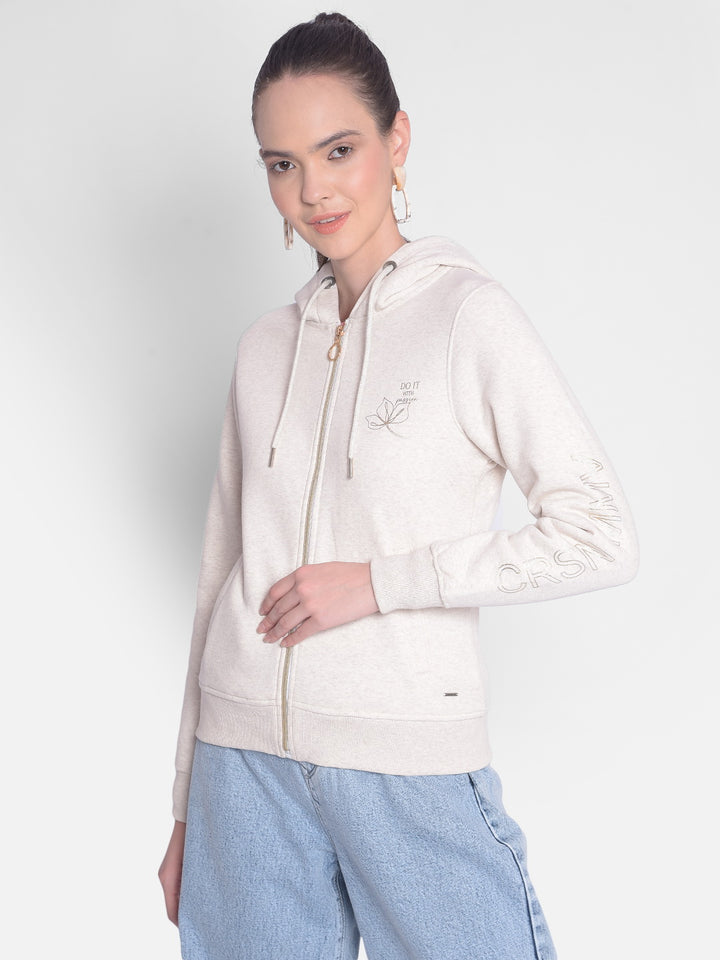 Off White Hooded Front-Open Sweatshirt-Women Sweatshirts-Crimsoune Club