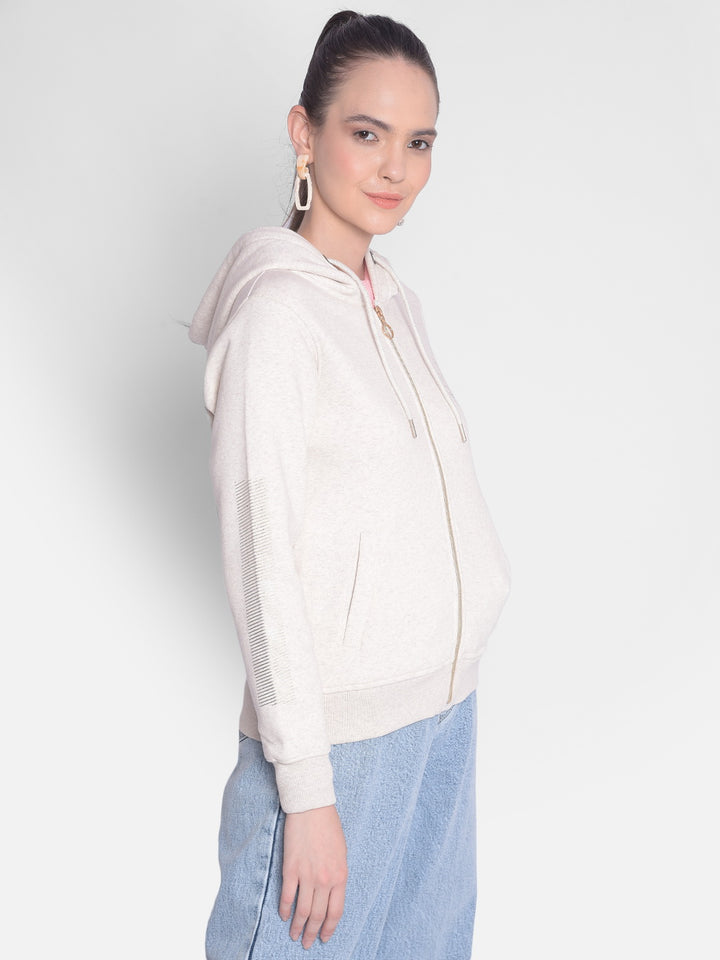 Off White Hooded Front-Open Sweatshirt-Women Sweatshirts-Crimsoune Club