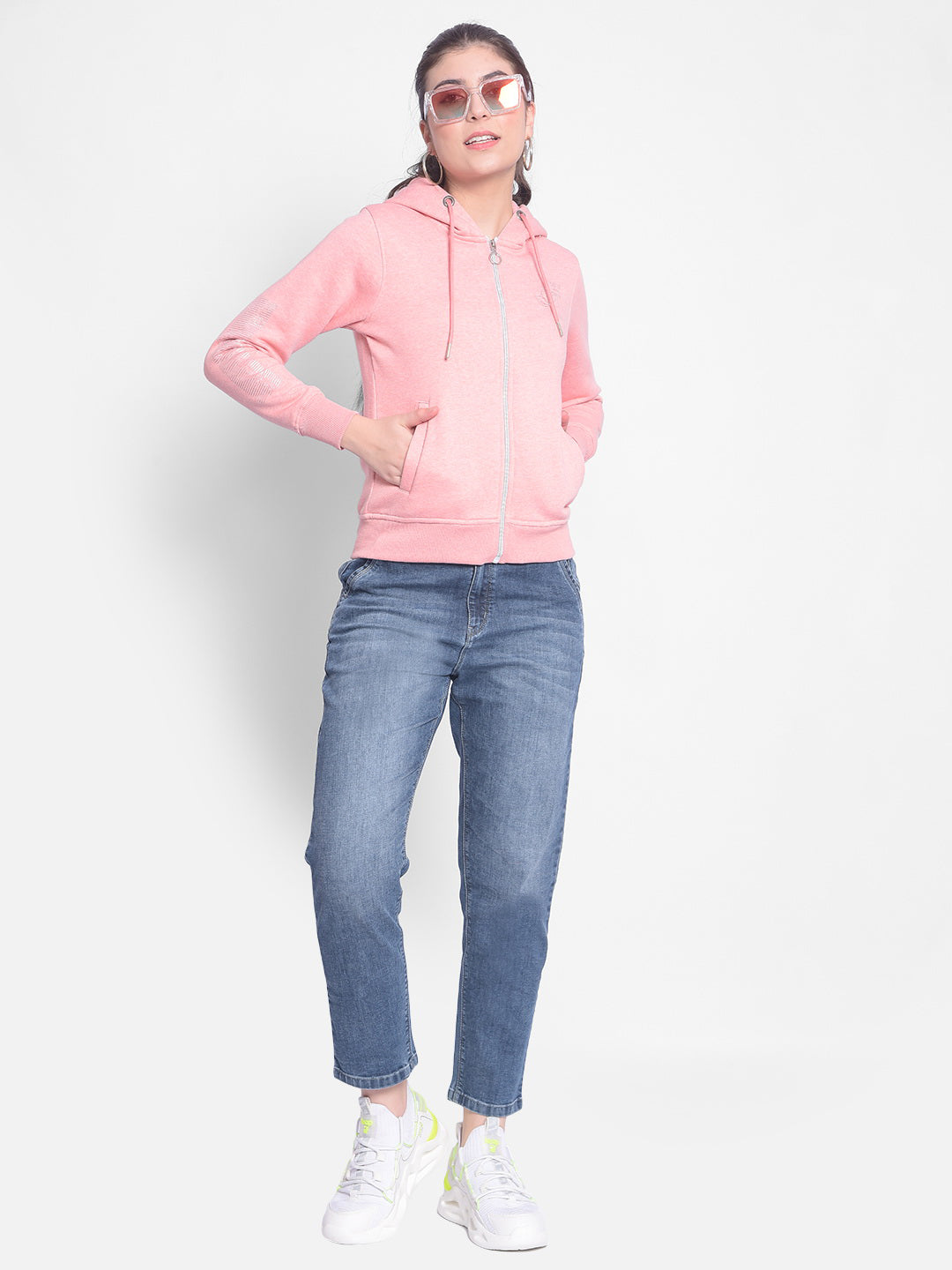 Pink Hooded Sweatshirt-Women Sweatshirts-Crimsoune Club