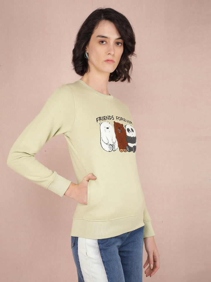 Green Graphic Print Sweatshirt-Women Sweatshirts-Crimsoune Club