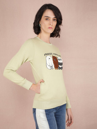 Green Graphic Print Sweatshirt-Women Sweatshirts-Crimsoune Club