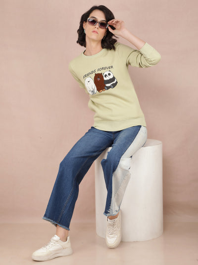Green Graphic Print Sweatshirt-Women Sweatshirts-Crimsoune Club