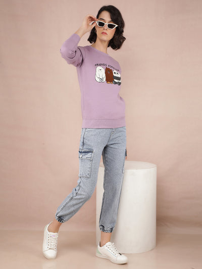 Purple Graphic Print Sweatshirt-Women Sweatshirts-Crimsoune Club