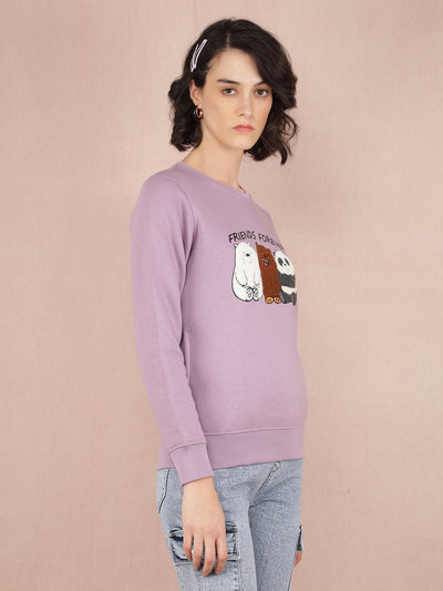 Purple Graphic Print Sweatshirt-Women Sweatshirts-Crimsoune Club