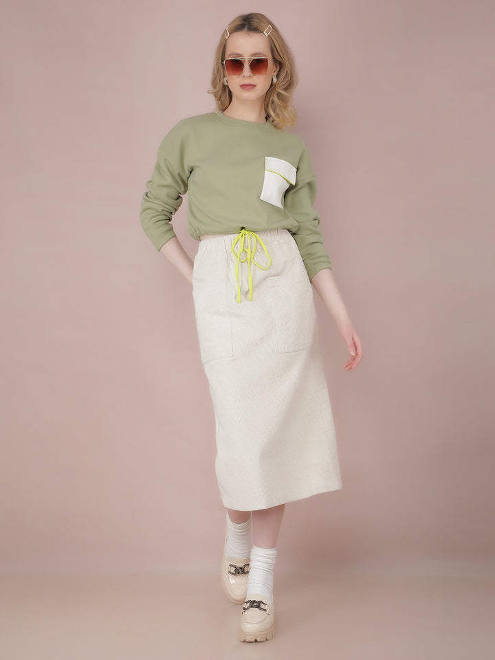 Green Crop Length Sweatshirt-Women Sweatshirts-Crimsoune Club