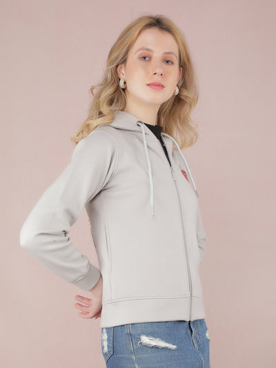 Grey Graphic Print Hooded Neck Sweatshirt-Women Sweatshirts-Crimsoune Club