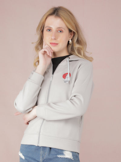 Grey Graphic Print Hooded Neck Sweatshirt-Women Sweatshirts-Crimsoune Club