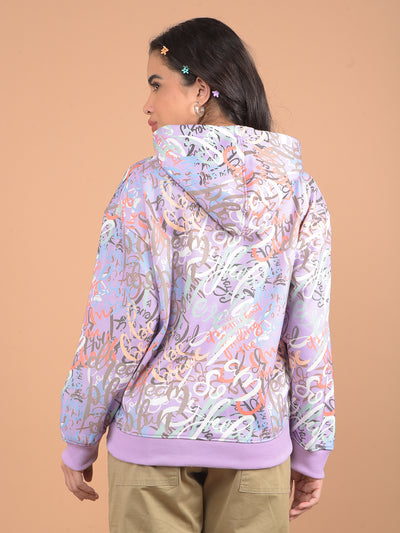 Purple Typographic Print Hooded Sweatshirt-Women Sweatshirts-Crimsoune Club