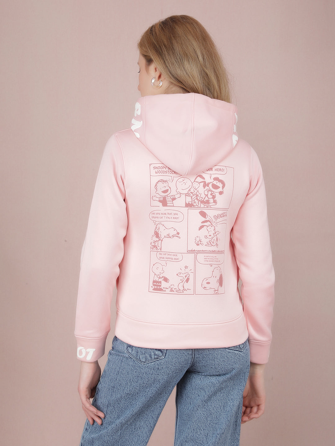 Pink Graphic Print Hooded Neck Sweatshirt-Women Sweatshirts-Crimsoune Club