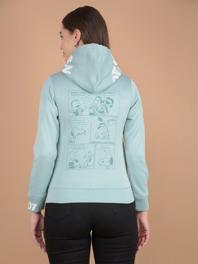 Green Graphic Print Hooded Neck Sweatshirt-Women Sweatshirts-Crimsoune Club