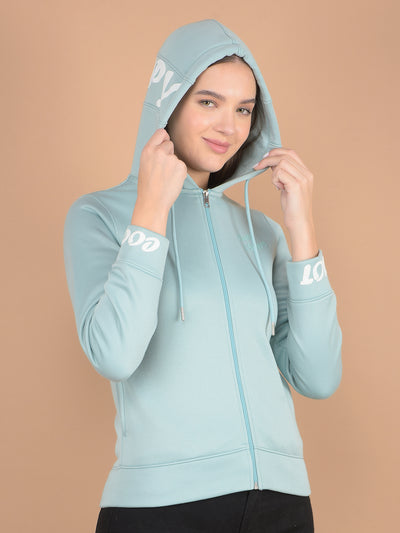 Green Graphic Print Hooded Neck Sweatshirt-Women Sweatshirts-Crimsoune Club