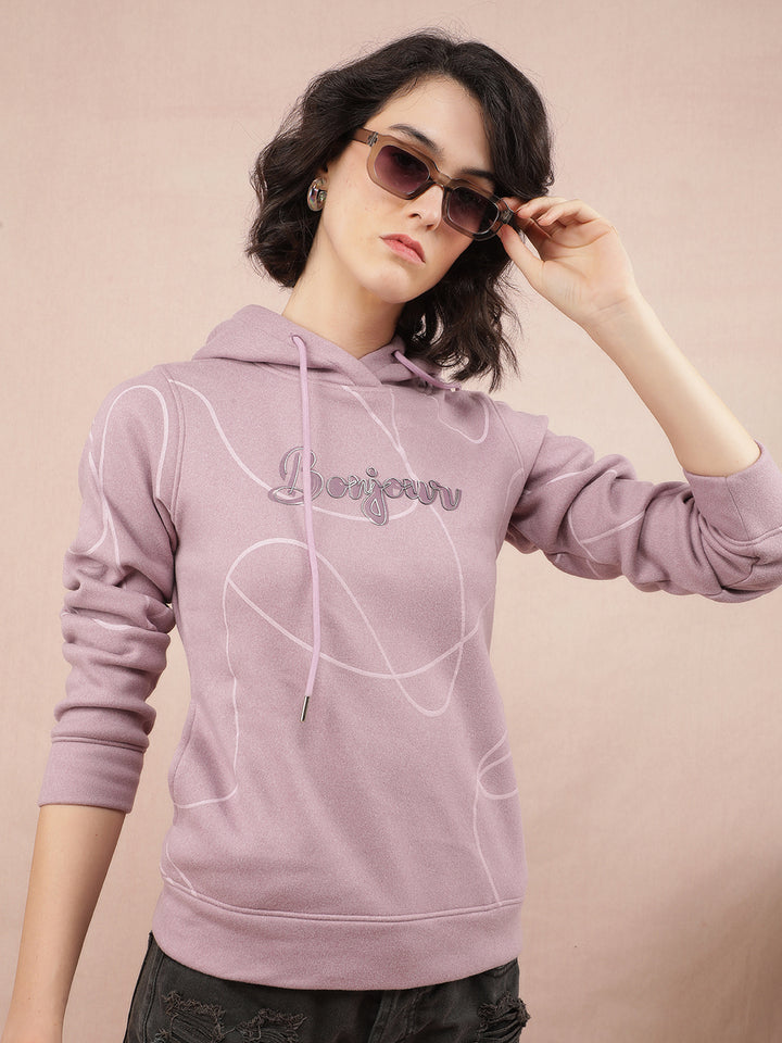 Purple Typographic Print Hooded Neck Sweatshirt-Women Sweatshirts-Crimsoune Club