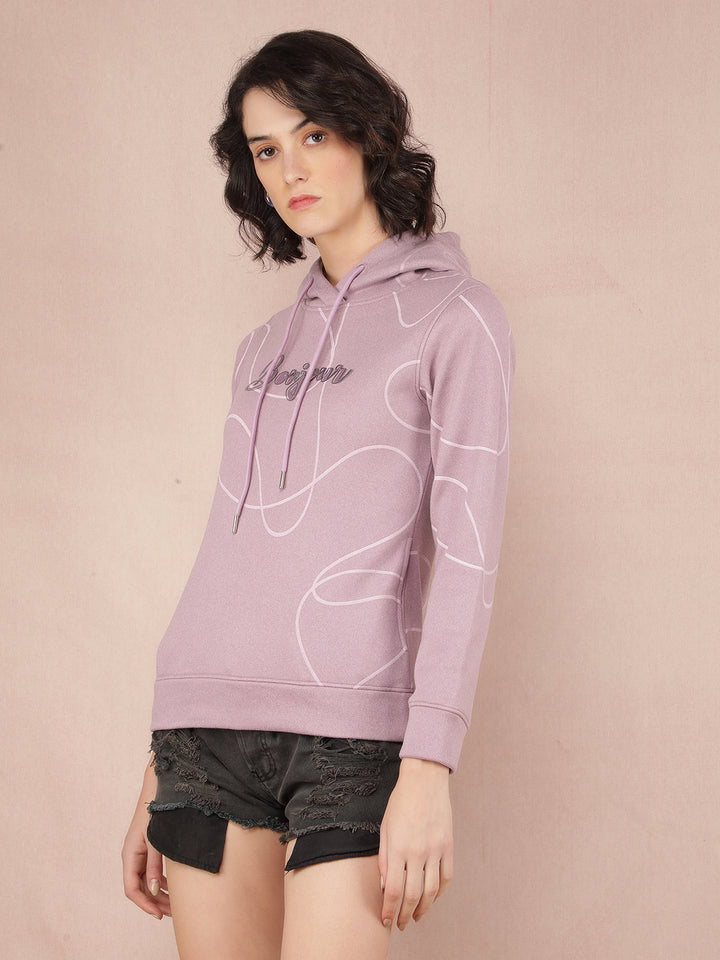 Purple Typographic Print Hooded Neck Sweatshirt-Women Sweatshirts-Crimsoune Club