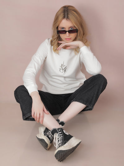 Off White Graphic Print Sweatshirt-Women Sweatshirts-Crimsoune Club
