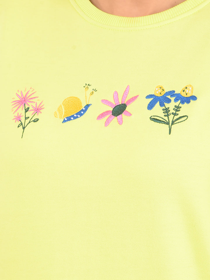 Green Embroidered Sweatshirt-Women Sweatshirts-Crimsoune Club