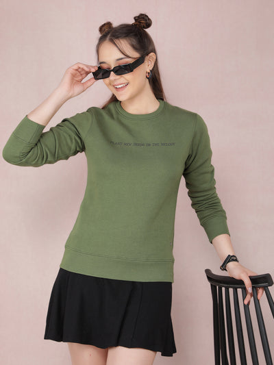 Green Typographic Print Sweatshirt-Women Sweatshirts-Crimsoune Club