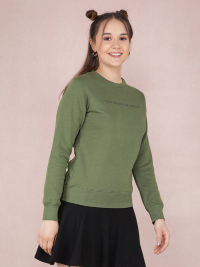 Green Typographic Print Sweatshirt-Women Sweatshirts-Crimsoune Club