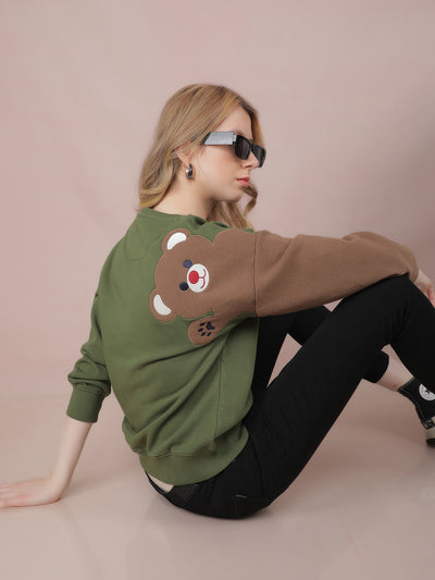 Green Graphic Print Sweatshirt-Women Sweatshirts-Crimsoune Club