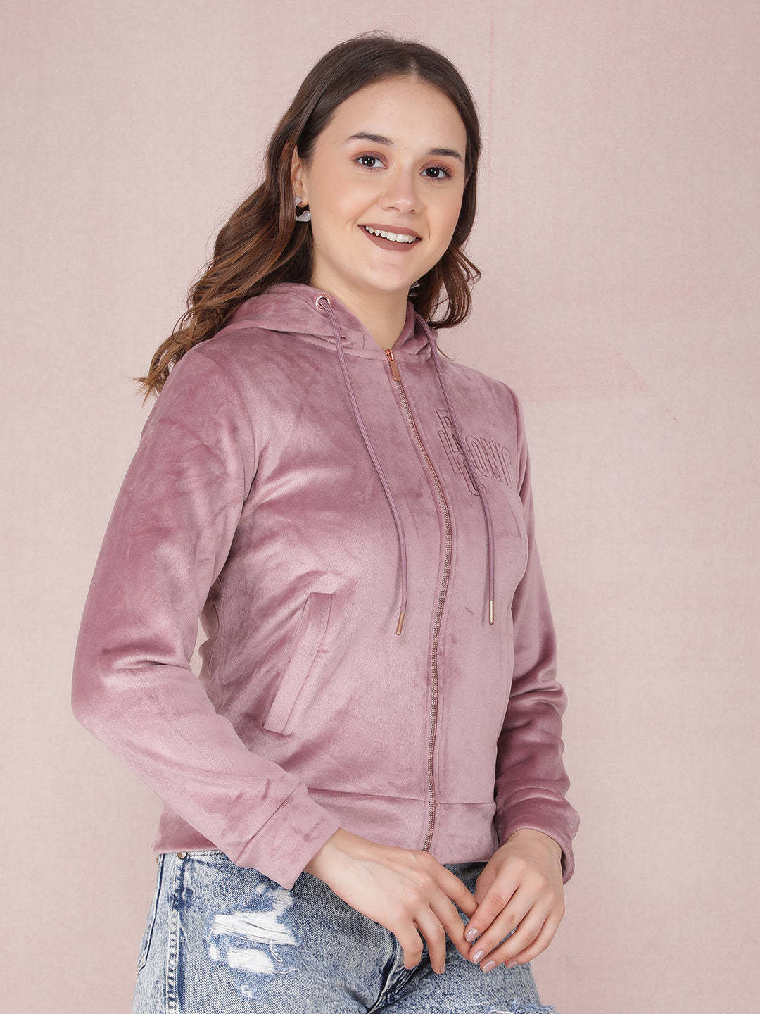Purple Graphic Print Hooded Neck Sweatshirt-Women Sweatshirts-Crimsoune Club