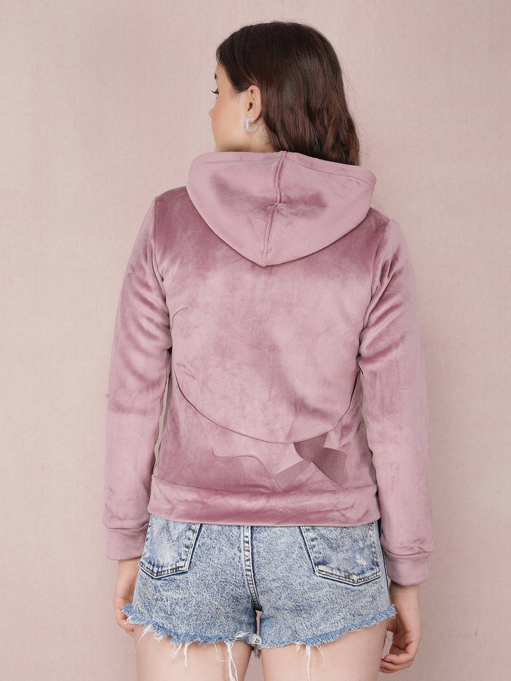 Purple Graphic Print Hooded Neck Sweatshirt-Women Sweatshirts-Crimsoune Club