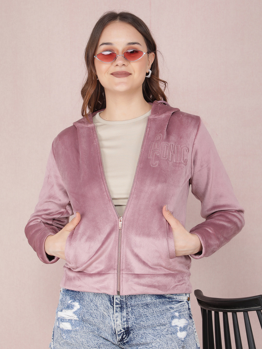 Purple Graphic Print Hooded Neck Sweatshirt-Women Sweatshirts-Crimsoune Club