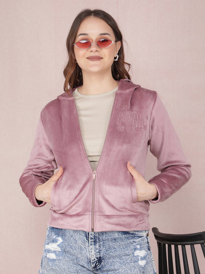 Purple Graphic Print Hooded Neck Sweatshirt-Women Sweatshirts-Crimsoune Club