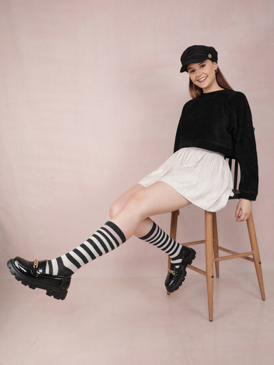 Black Crop Length Sweatshirt-Women Sweatshirts-Crimsoune Club