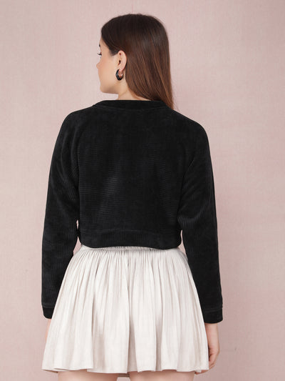 Black Crop Length Sweatshirt-Women Sweatshirts-Crimsoune Club