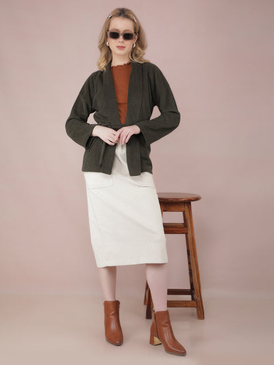 Olive Jacquard Shrug-Women Shrugs-Crimsoune Club