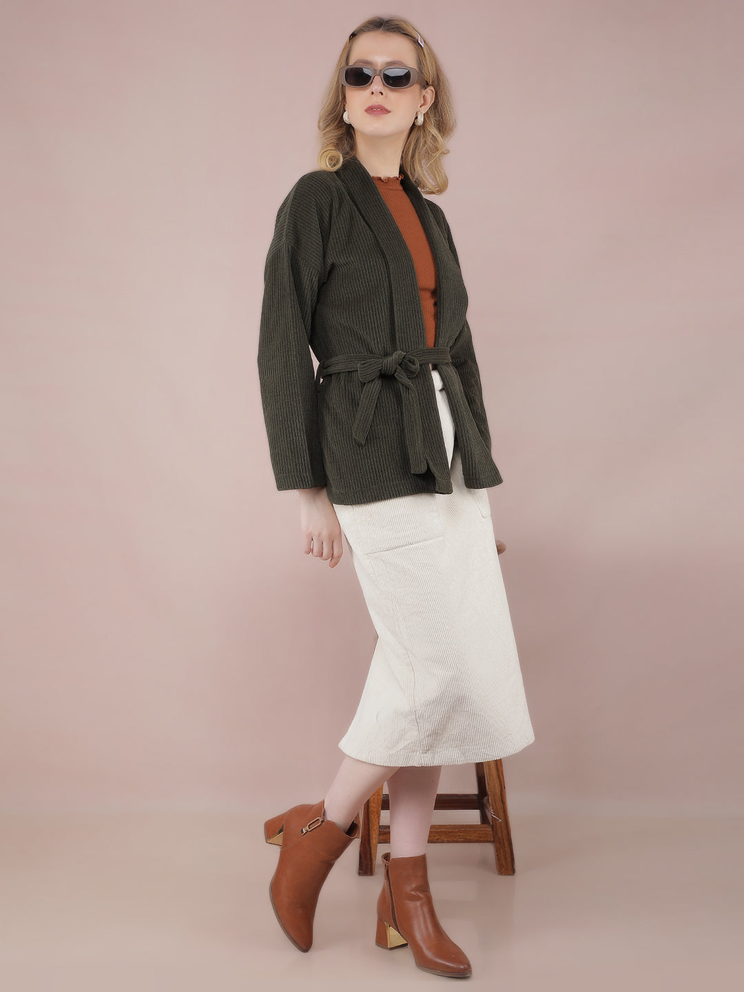 Olive Jacquard Shrug-Women Shrugs-Crimsoune Club