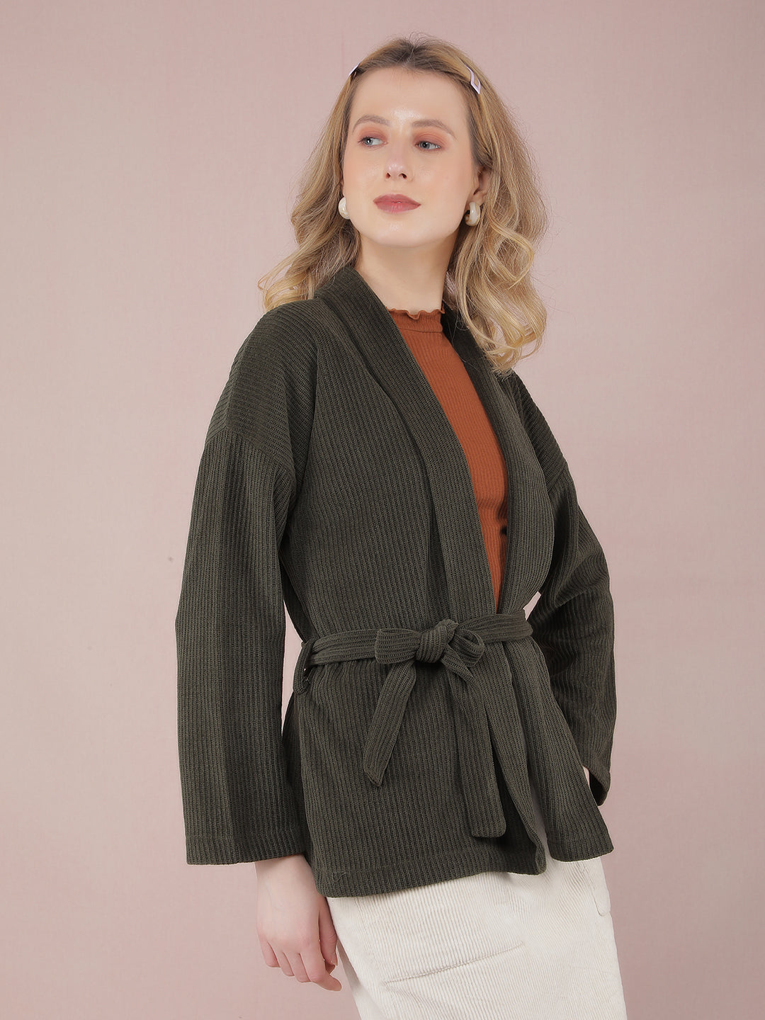 Olive Jacquard Shrug-Women Shrugs-Crimsoune Club