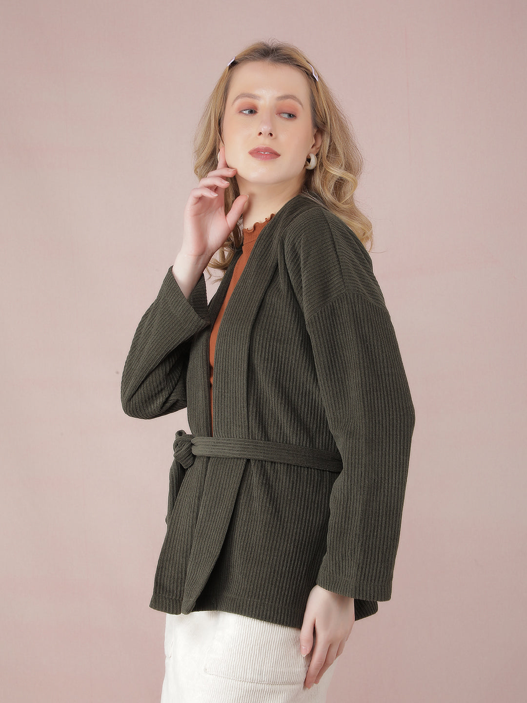 Olive Jacquard Shrug-Women Shrugs-Crimsoune Club