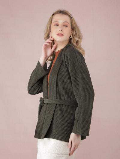 Olive Jacquard Shrug-Women Shrugs-Crimsoune Club