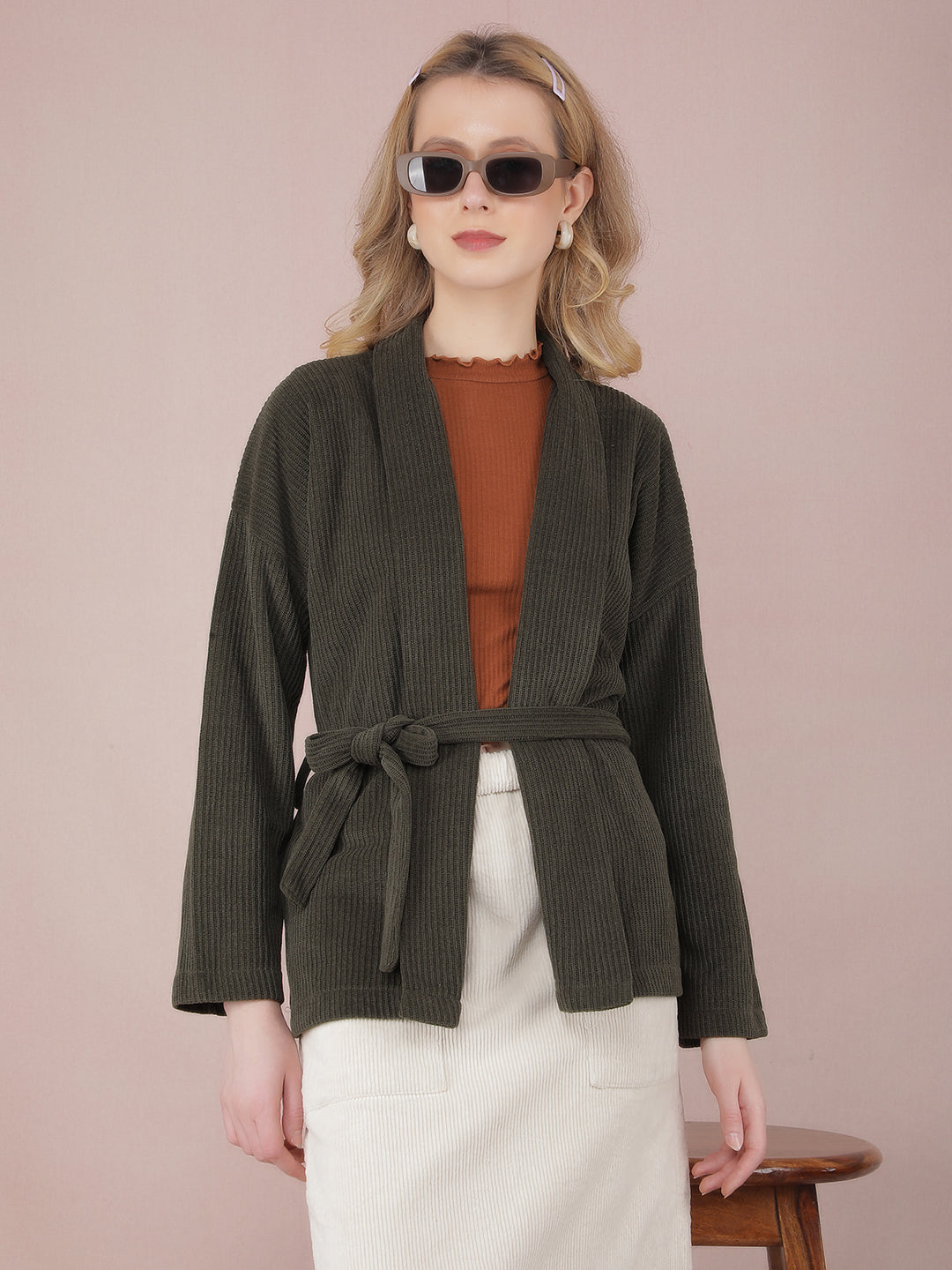 Olive Jacquard Shrug-Women Shrugs-Crimsoune Club