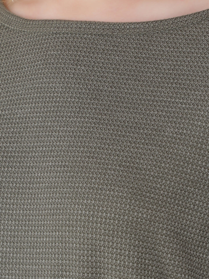 Olive Crop Length Knitted Top-Women Tops-Crimsoune Club