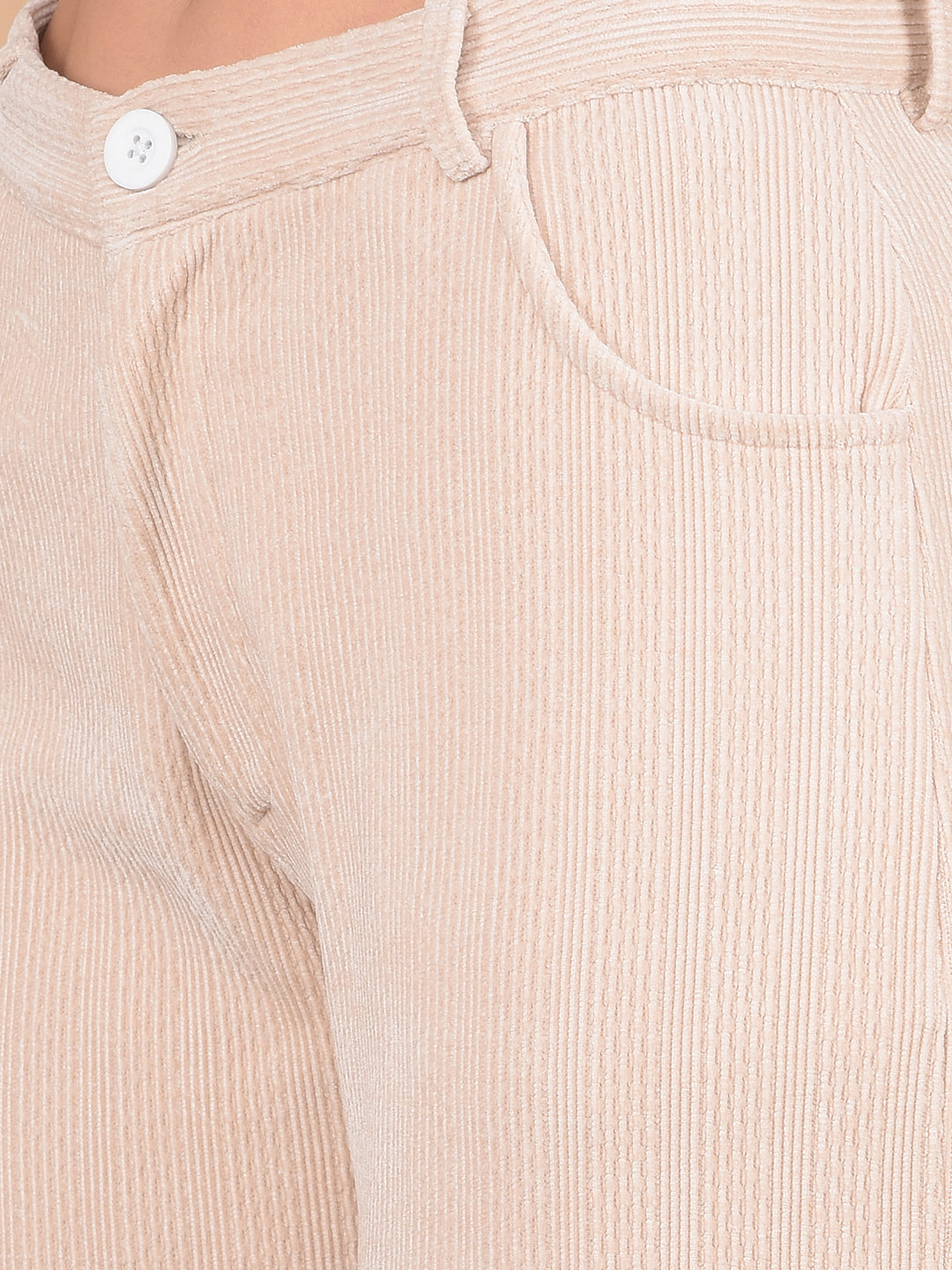 Beige Self-Design Cargo Trousers-Women Trousers-Crimsoune Club