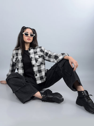 Black Checked Shacket-Women Shackets-Crimsoune Club