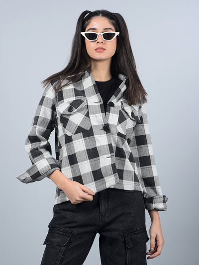 Black Checked Shacket-Women Shackets-Crimsoune Club