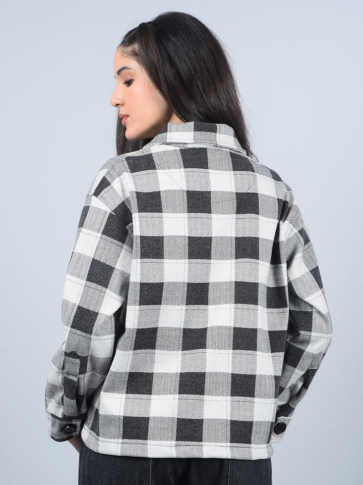 Black Checked Shacket-Women Shackets-Crimsoune Club
