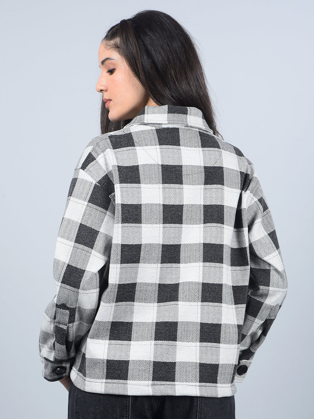 Black Checked Shacket-Women Shackets-Crimsoune Club